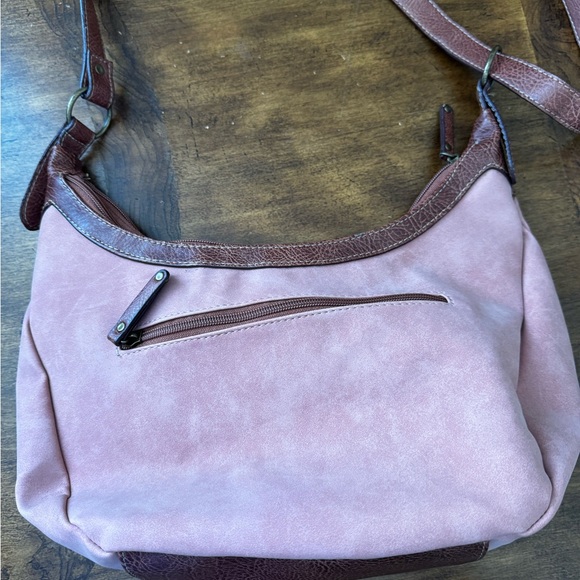 BOC Pink and Brown Cedar Ridge Hobo Crossbody Bag with Dual Zippers - Picture 4 of 10